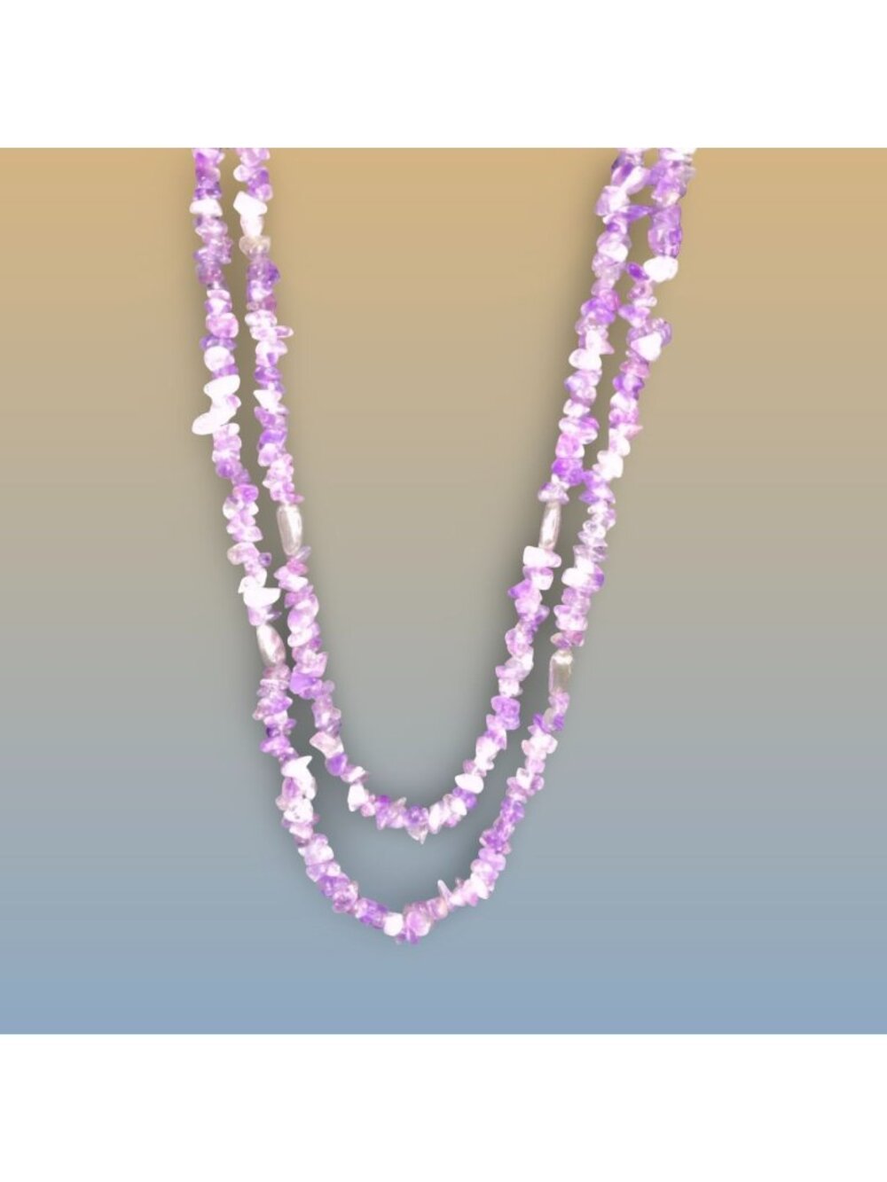 Amethyst & Stone Beaded Necklace Purple Multi-Strand Vintage Sterling Accents